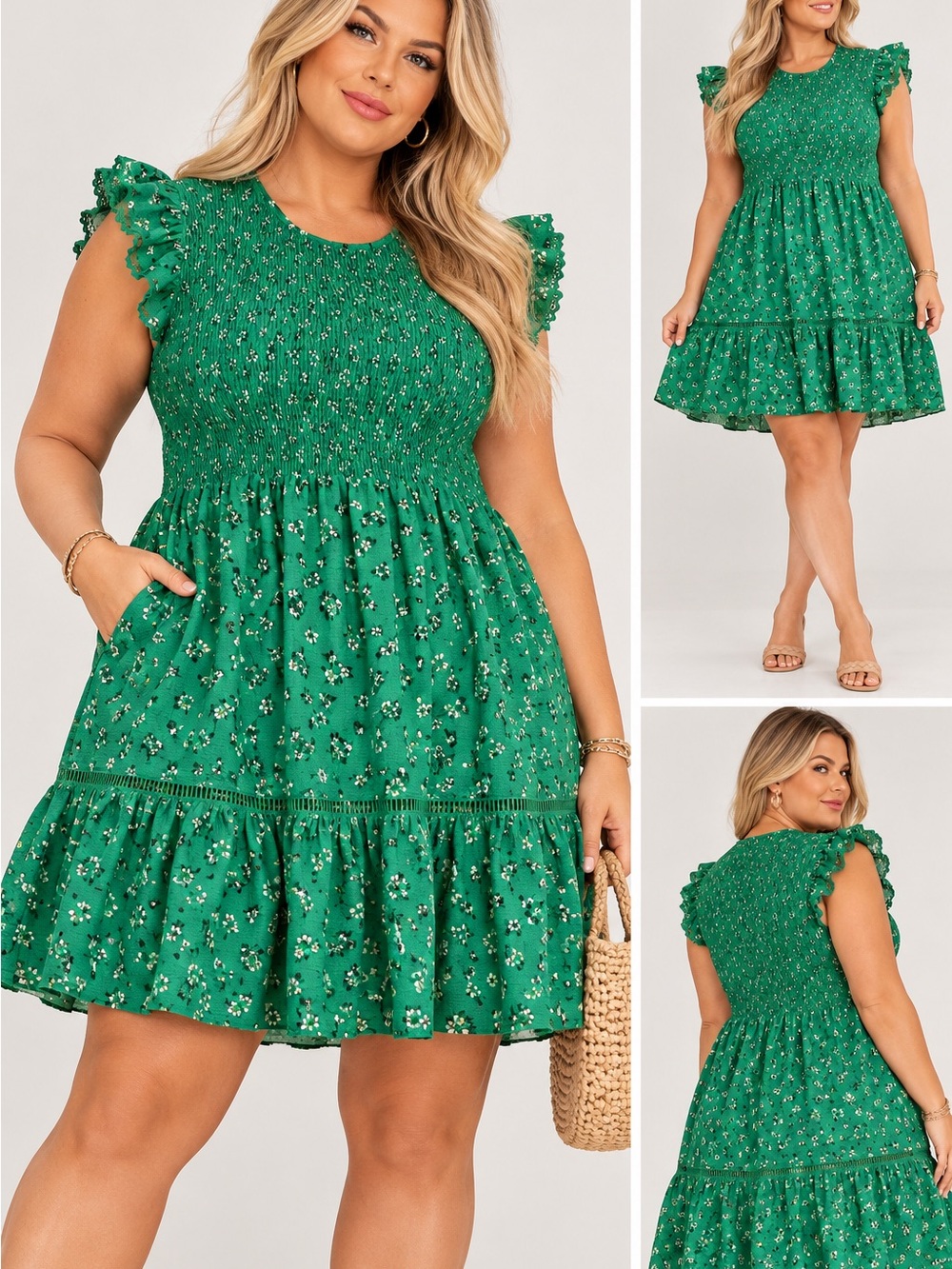 Ruffle dress in green by melrose and market